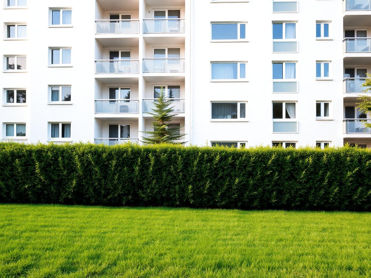 Gepflegte Gr&uuml;nfl&auml;che vor einem Wohngeb&auml;ude